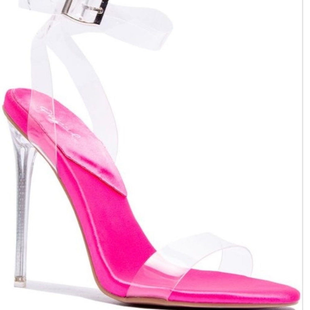 Elegant Pink Heels with Clear Strap